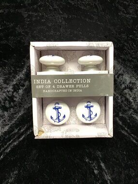 New Set Of 4 Ceramic Anchor Drawer Pulls Knobs Nautical Lake Coastal Beach Theme